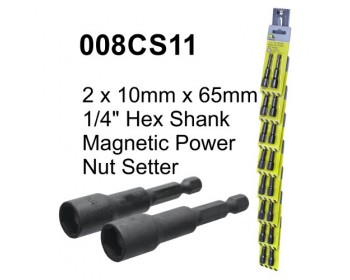 Clip Strip of 2pc x 10mm x 65mm 1/4in Hex Magnetic Nut Setter
